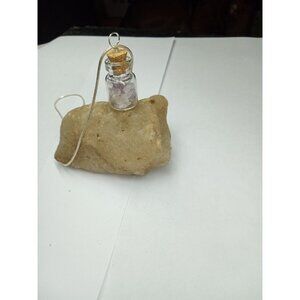 Amethyst Stones W/ Mustard Seed Glass Pendant 18" SILVER TONE Necklace